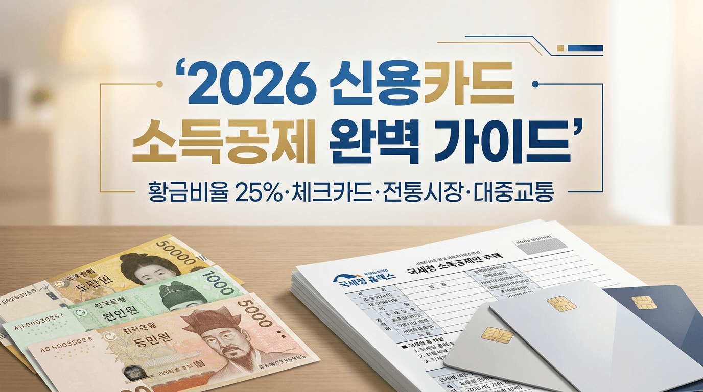 2026 신용카드 소득공제 완벽 가이드 — 황금비율 25%·체크카드 vs 신용카드·대중교통·전통시장 공제 총정리