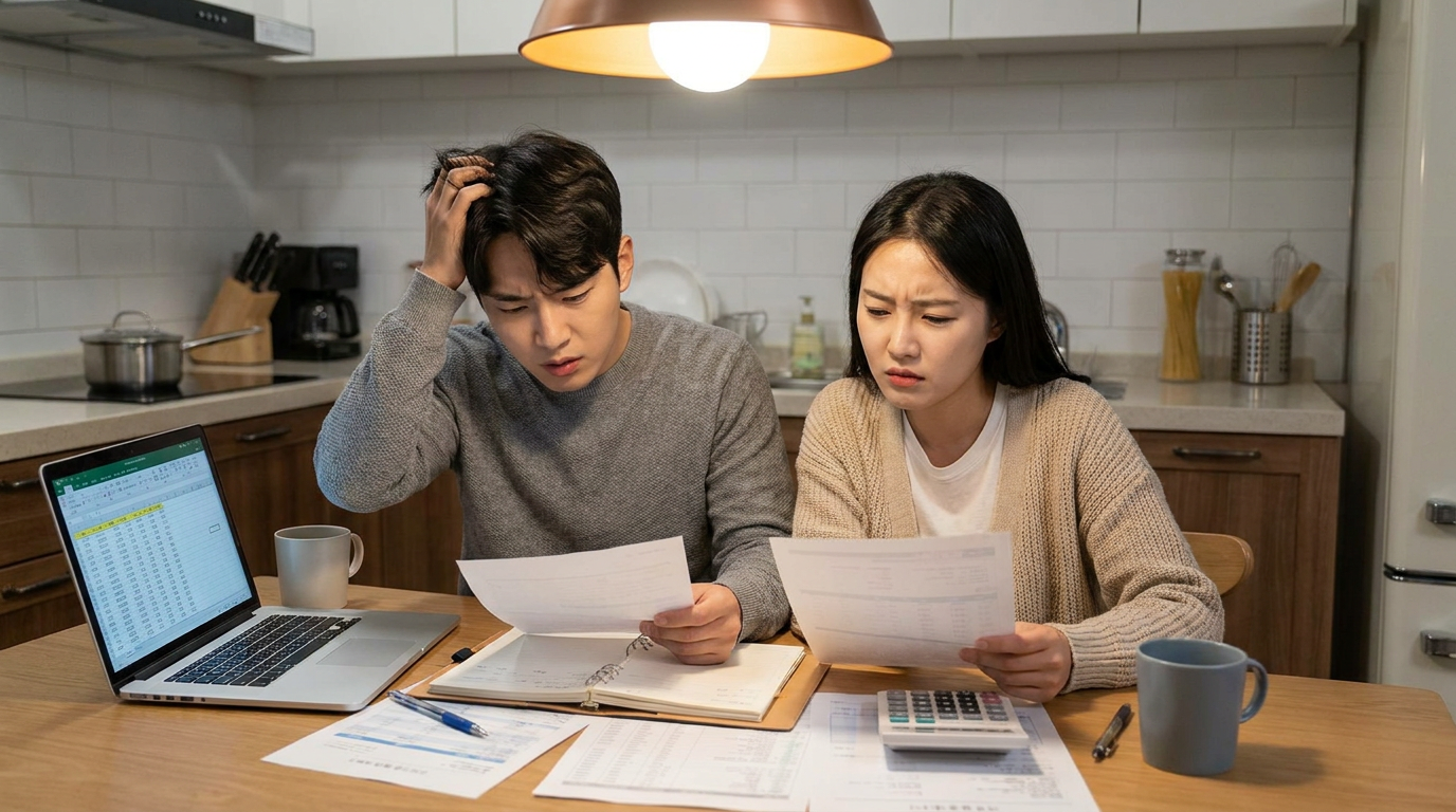 대출 서류를 검토하는 부부