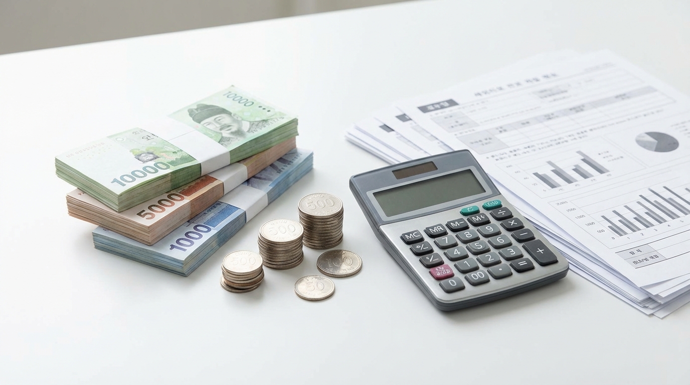 세금 계산을 위한 계산기와 서류