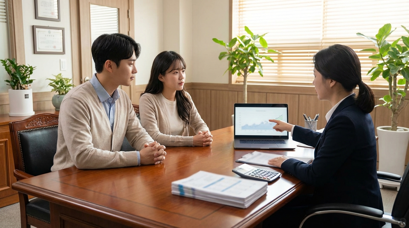 은행에서 대출 상담을 받는 모습