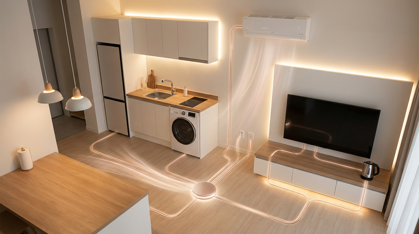 여러 가전제품이 작동 중인 가정의 전력 사용량