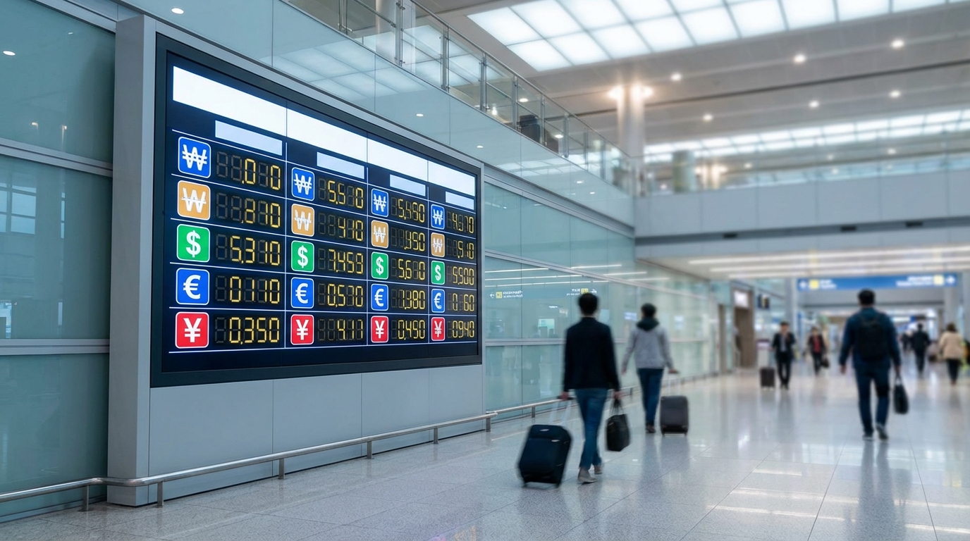 공항 환전소의 환율 전광판