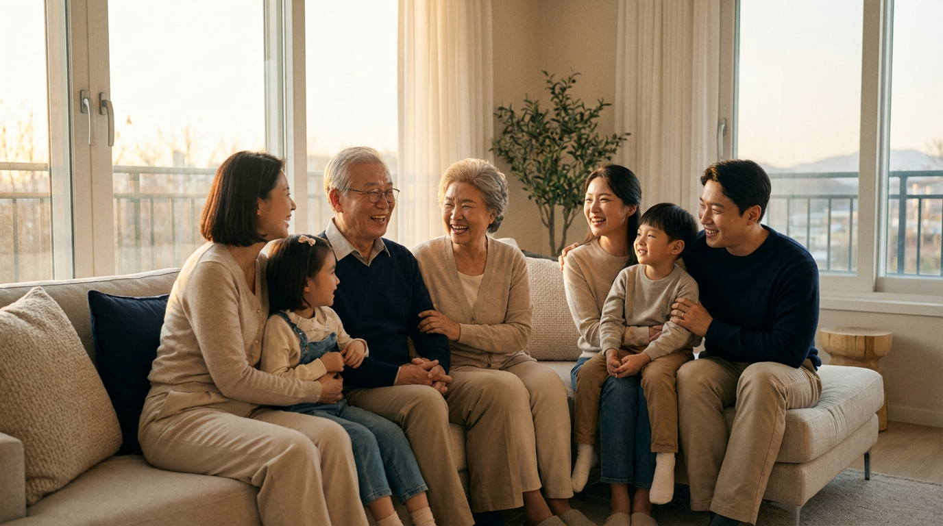 3세대 가족의 재산 증여를 상징하는 이미지