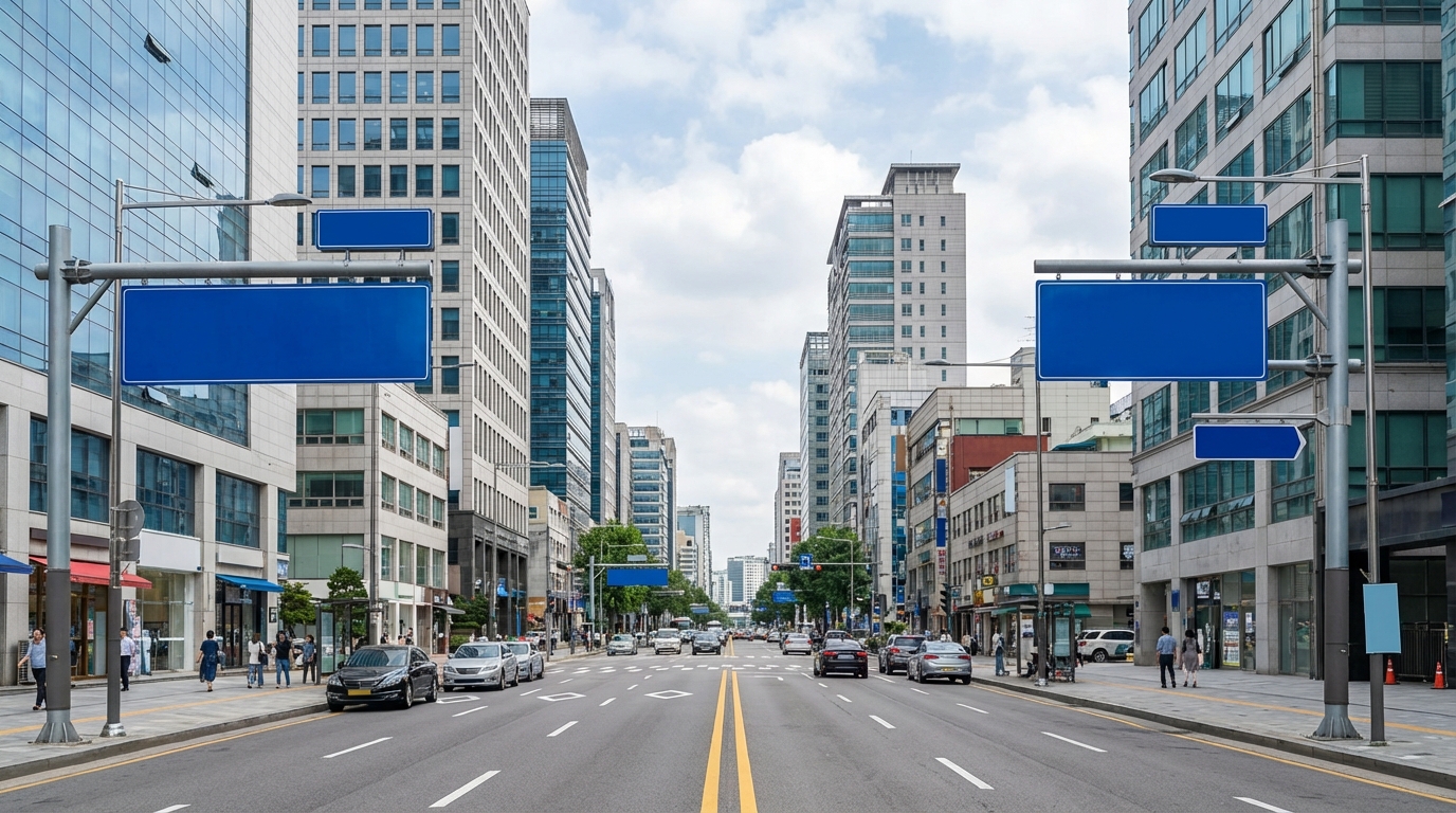 도로명주소 표지판이 있는 거리