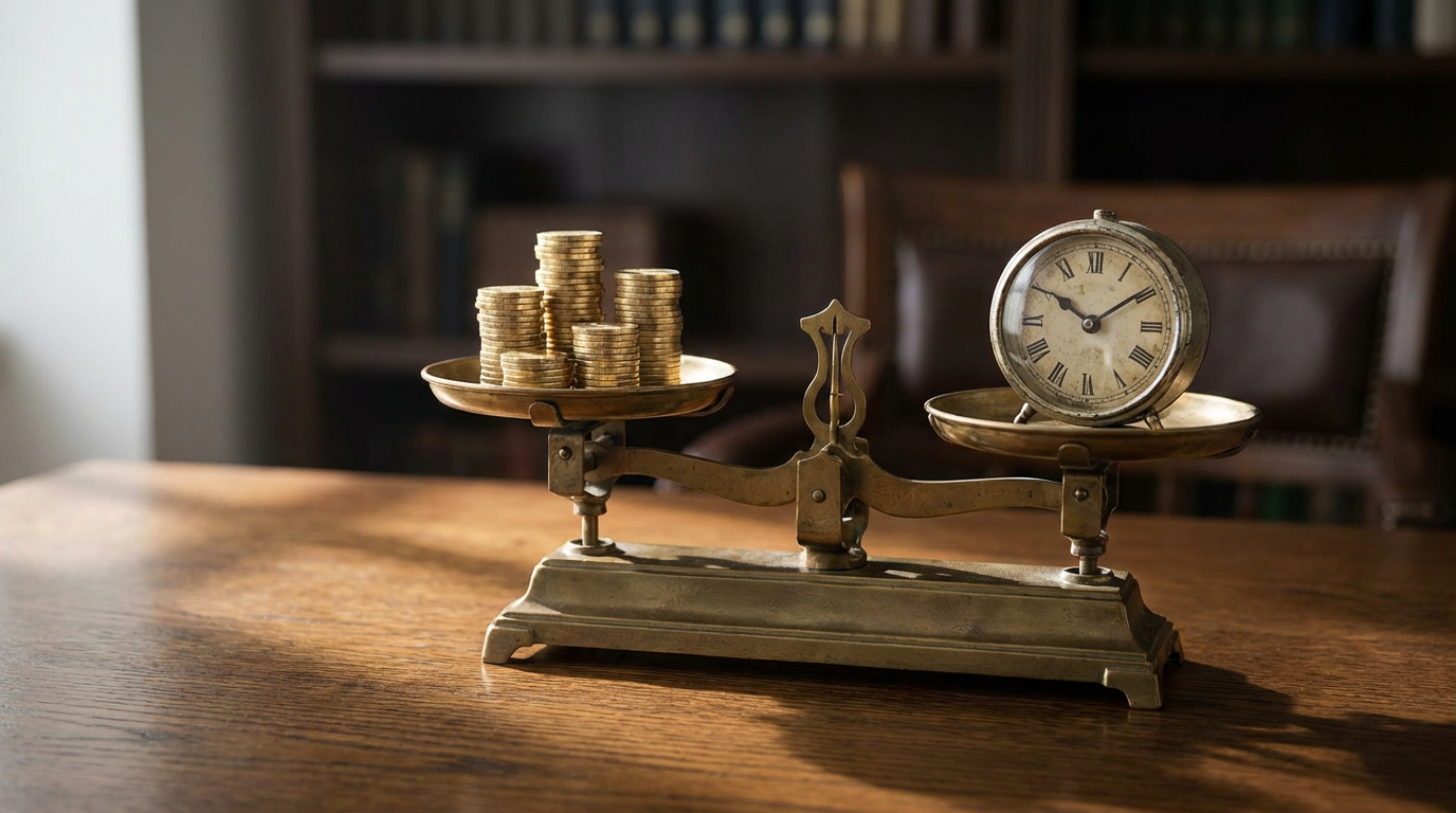 시간과 돈의 균형을 저울질하는 모습