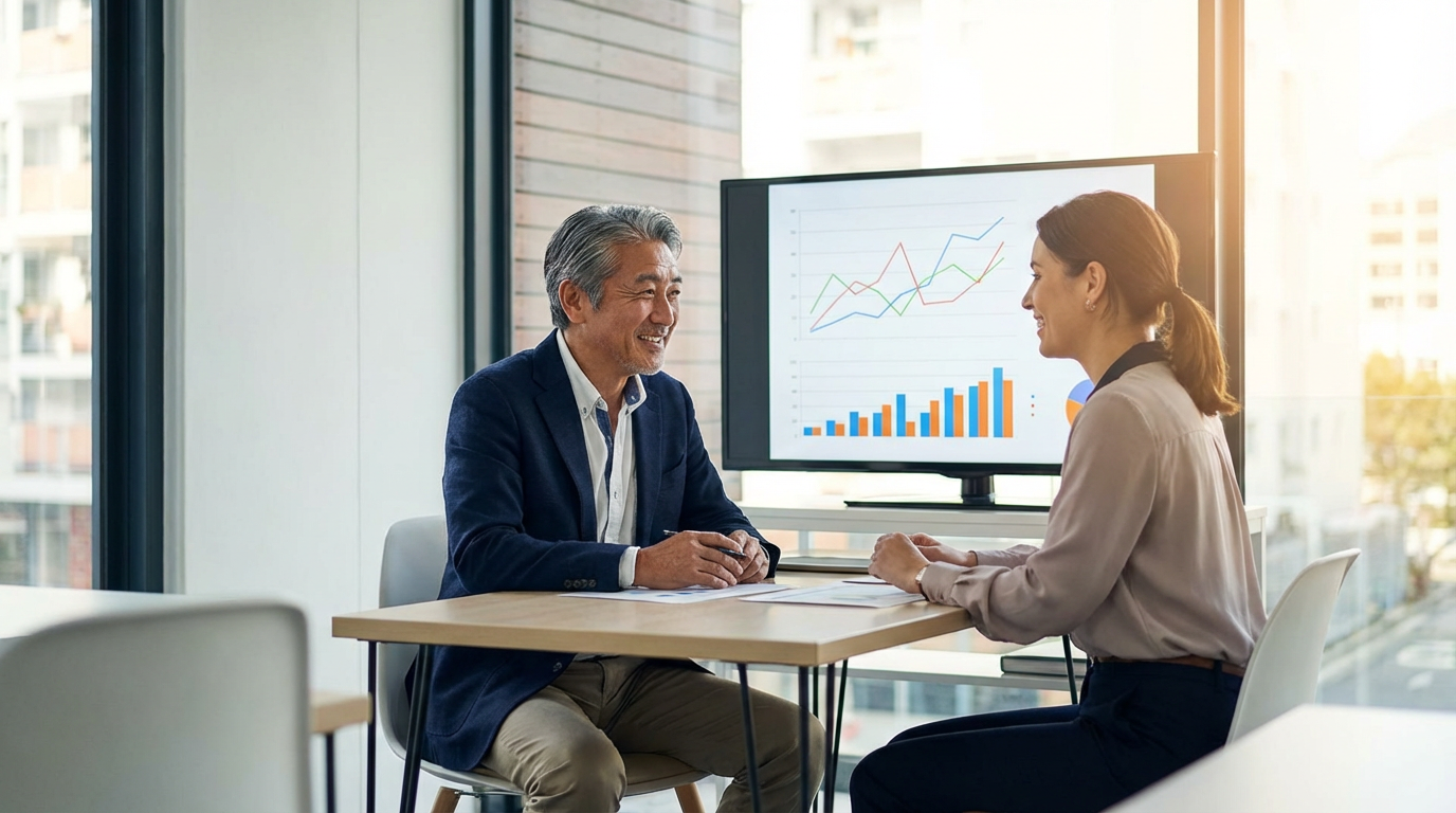 은퇴한 프로야구 선수가 금융 자문가와 투자 포트폴리오를 상의하는 장면