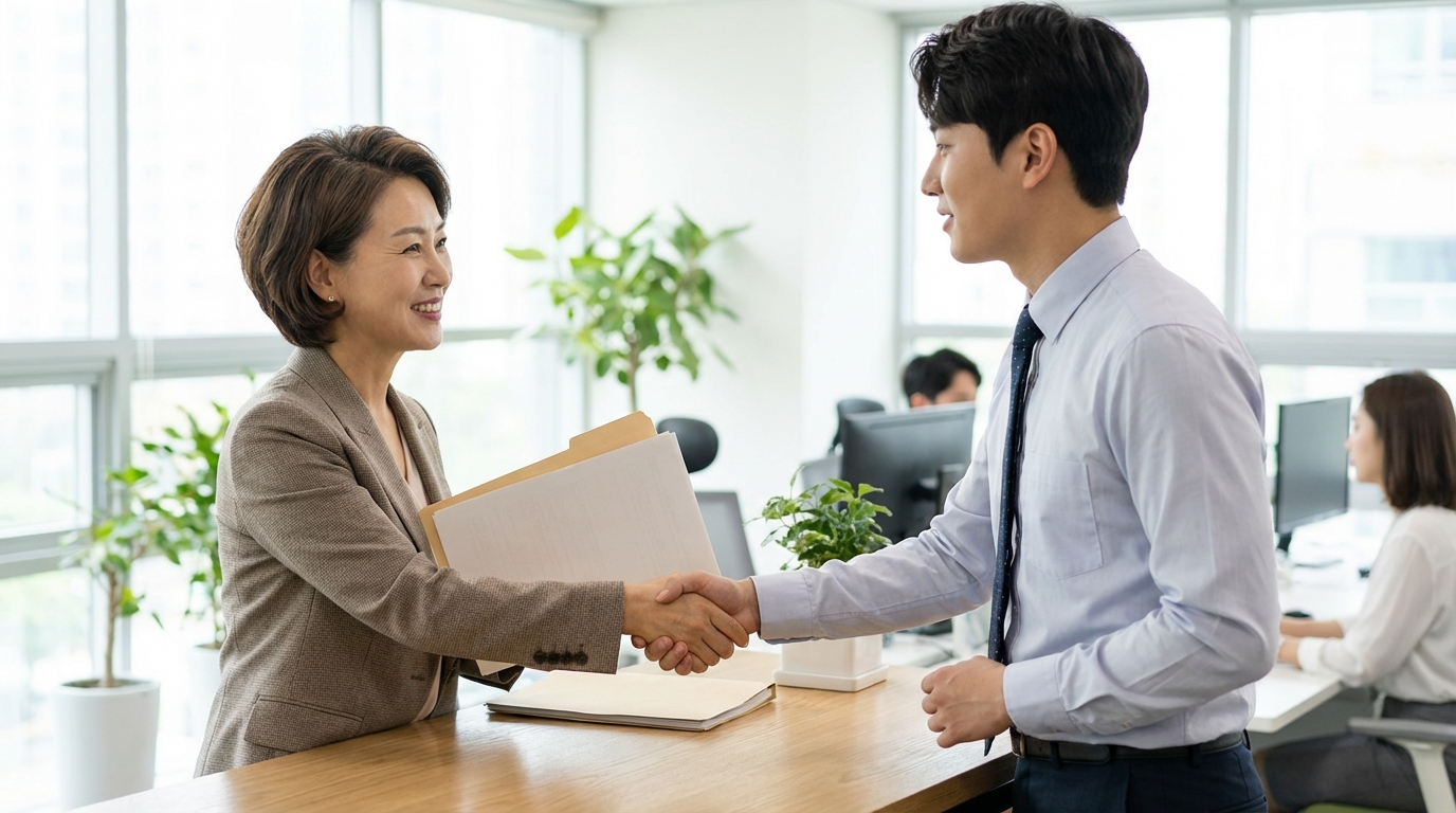 퇴직 서류를 전달하는 인사 담당자