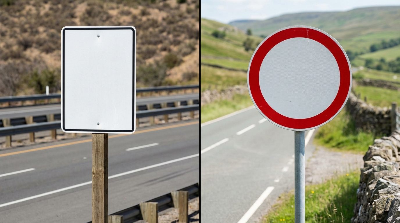 마일과 킬로미터 도로 표지판 비교