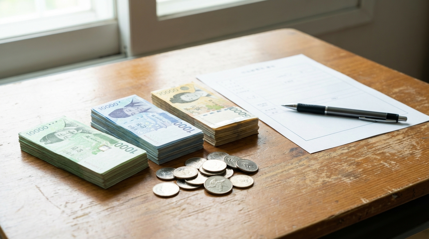 연말정산 관련 서류와 한국 원화