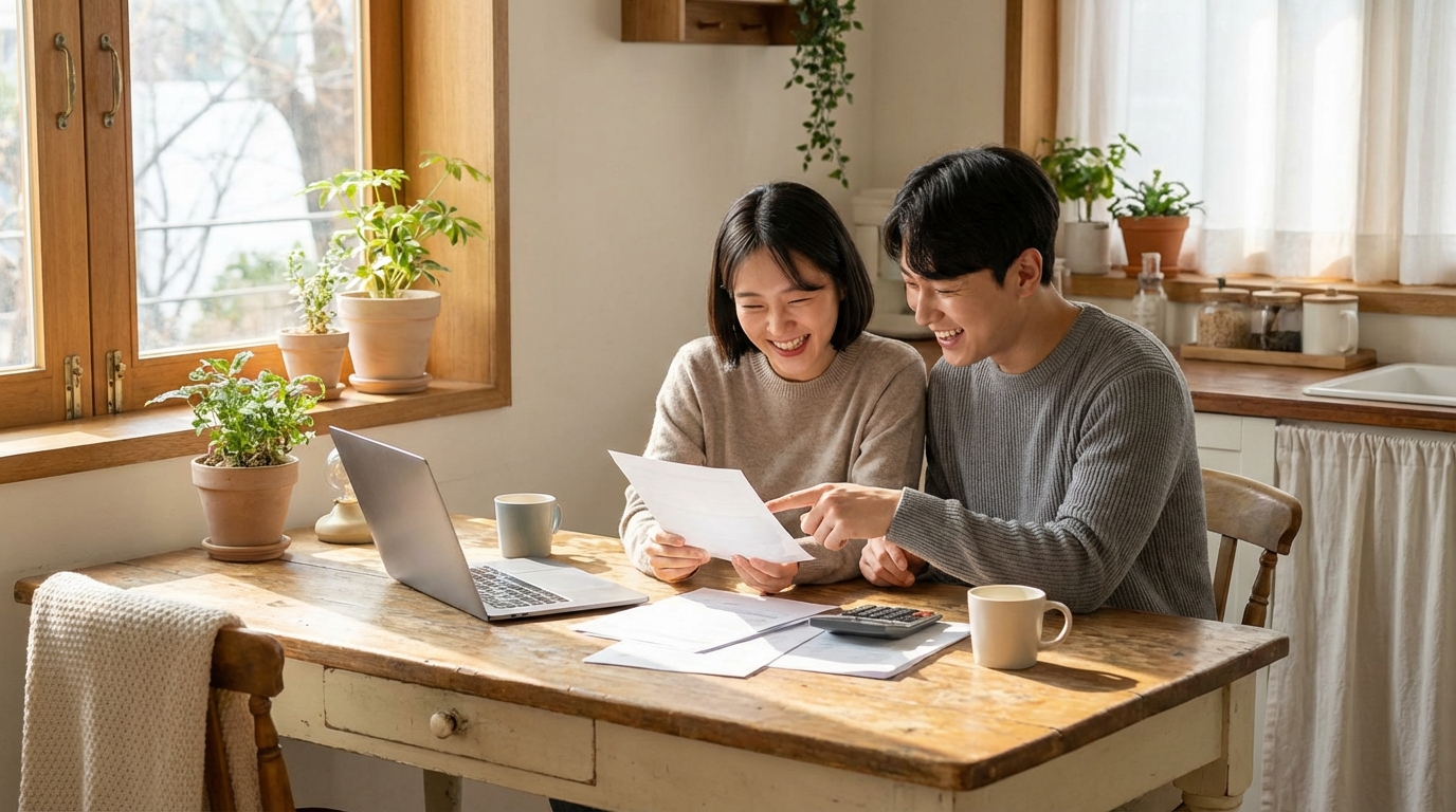 부부가 함께 연말정산 서류를 검토하는 모습