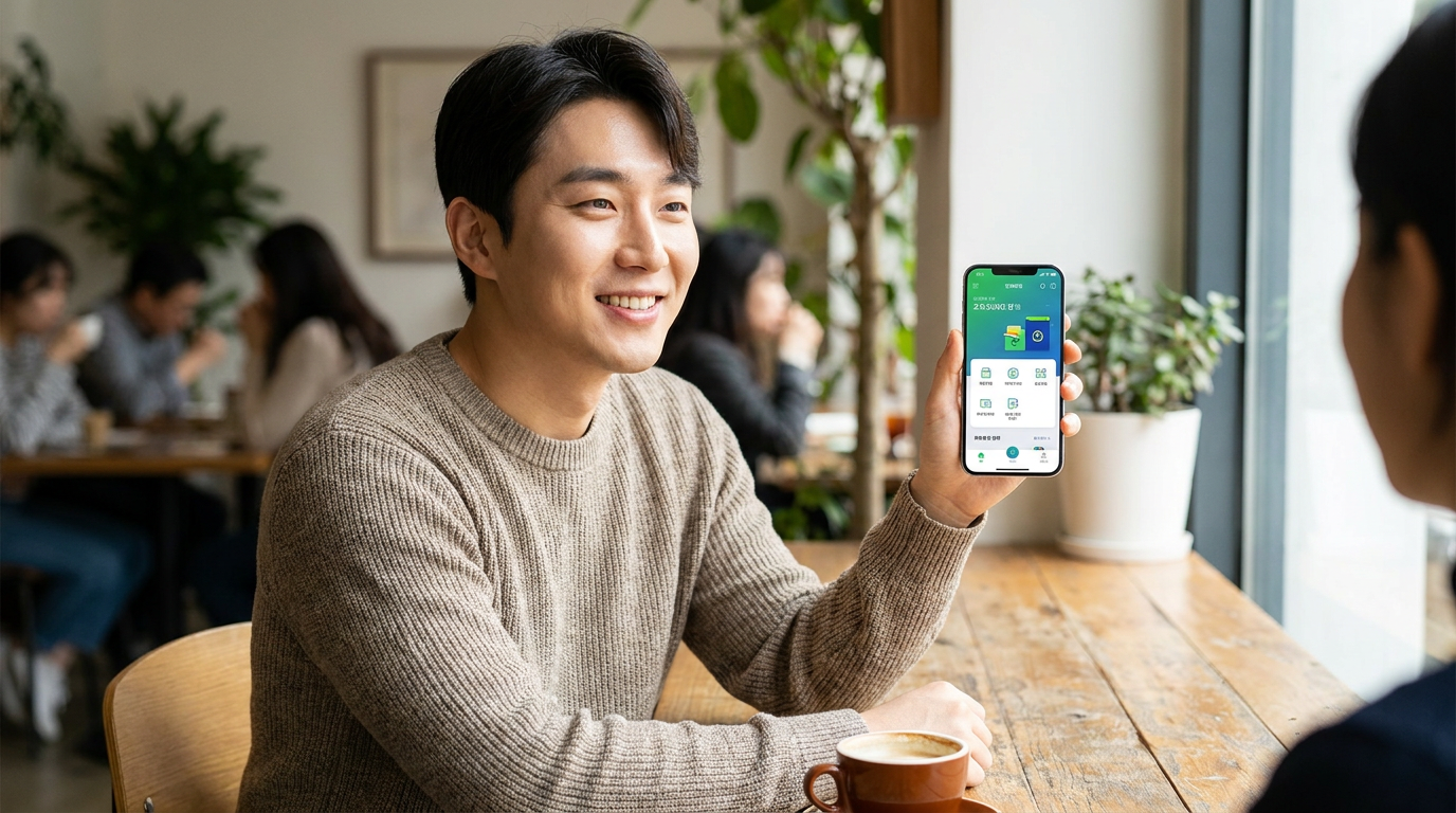 청년이 스마트폰으로 적금 가입을 진행하는 모습