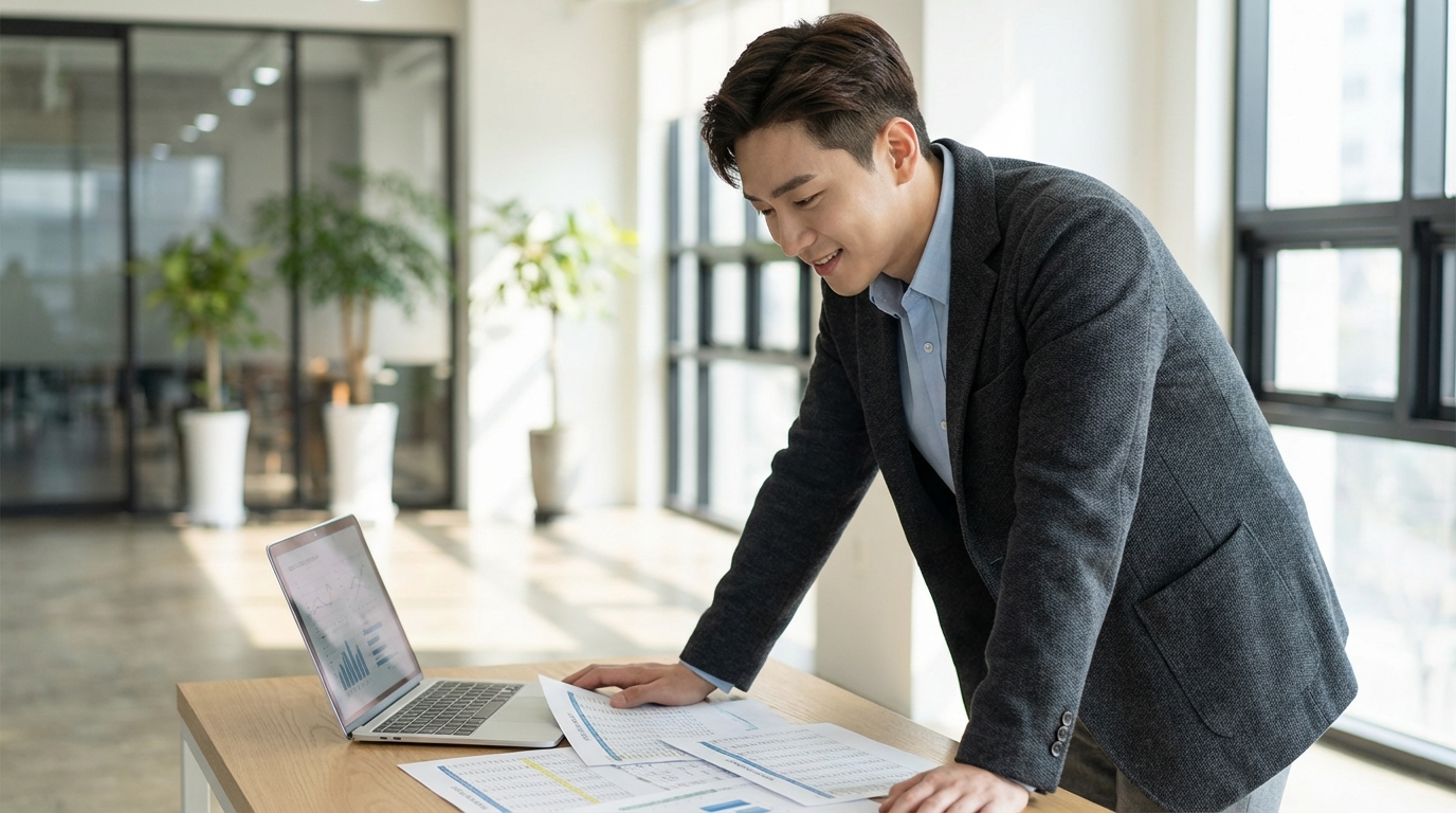 금융 서류를 검토하는 청년